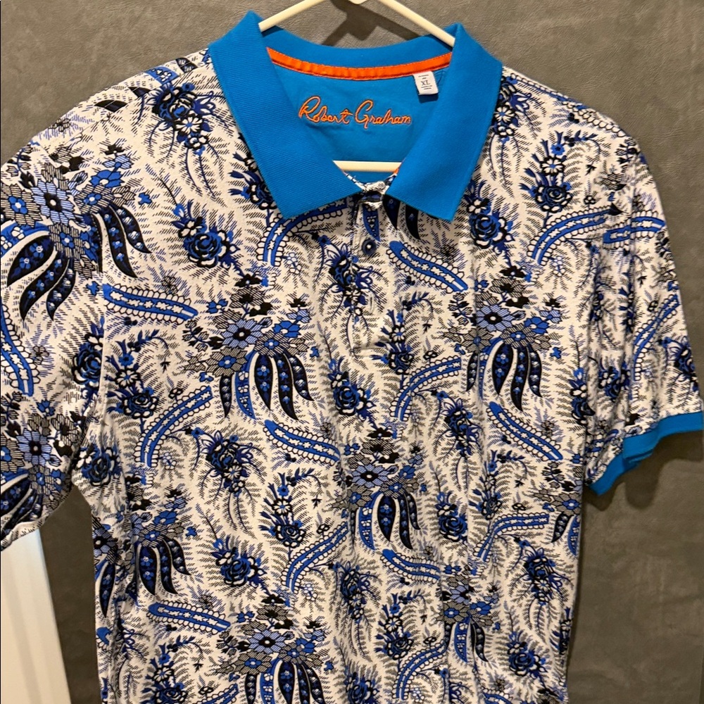Robert Graham Blue and Black Floral Polo Shirt